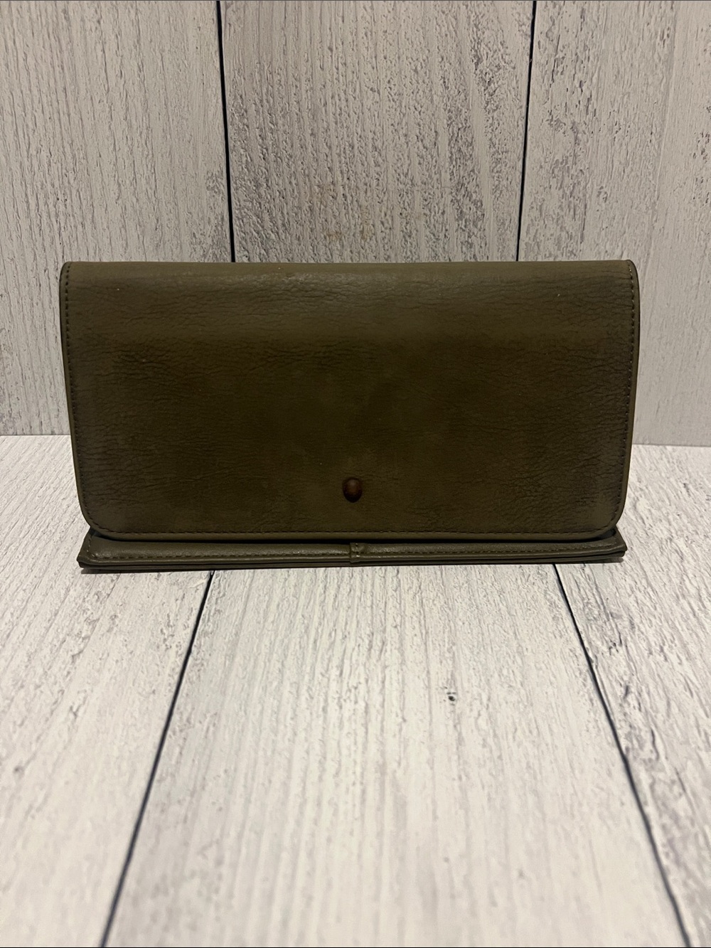 Source Unknown Olive Green Faux Leather Wallet Clutch